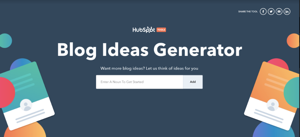 Print da ferramenta do HubSpot, Blog Ideas Generator