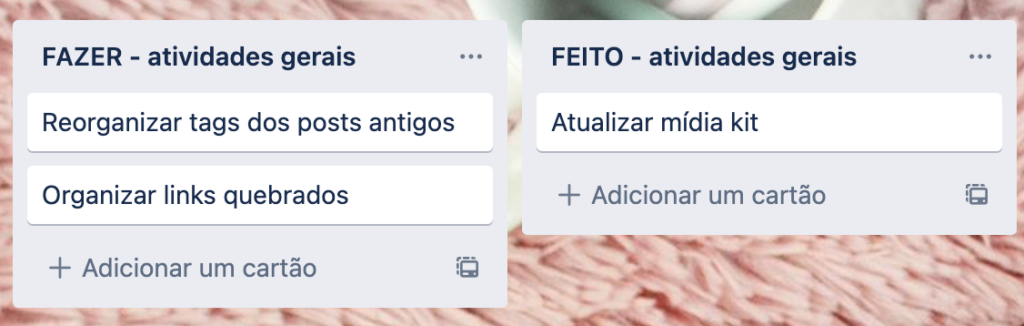 Exemplo de listas no Trello