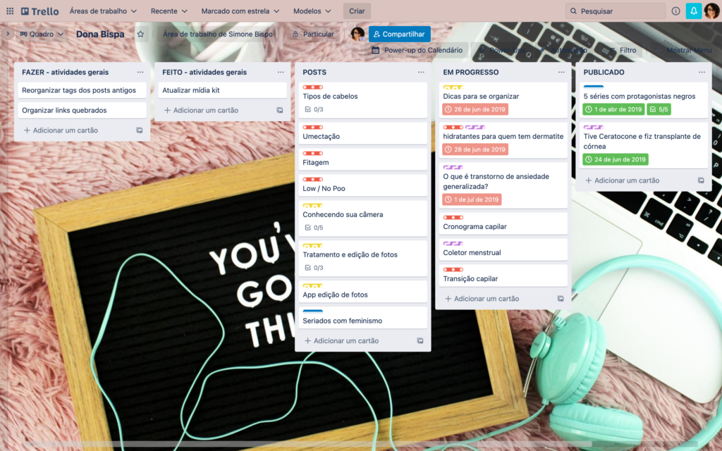 Exemplo de quadro no Trello