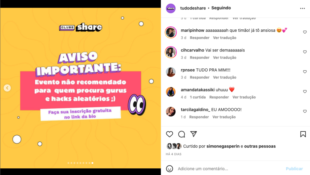 Print retirado de postagem publicada no perfil do Instagram do Share