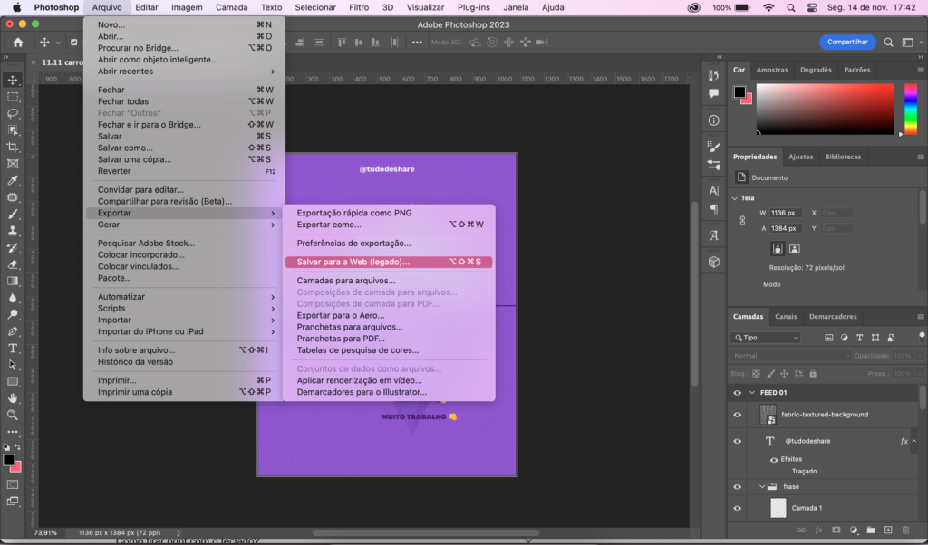 Exemplo de como salvar o arquivo usando o Photoshop.