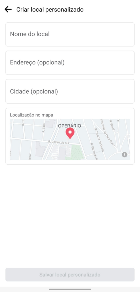 Como criar uma localização no Instagram: cadastrando nova localização.