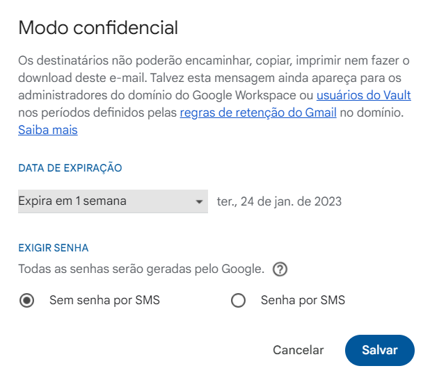 Dica do Gmail: modo confidencial.