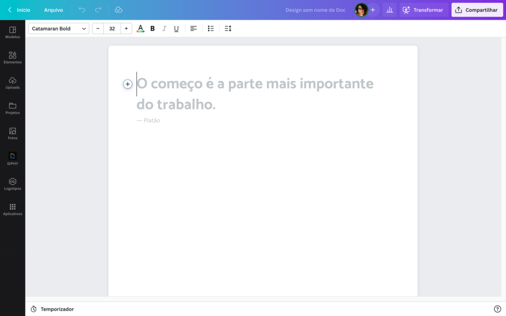 print da ferramenta de inteligência artificial Canva doc